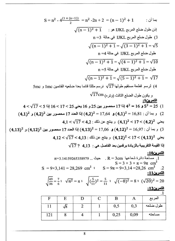 إصلاح تمارين درس مجموعة الأعداد الحقيقيّة الكتاب المدرسي الرياضيات سنة تاسعة أساسي