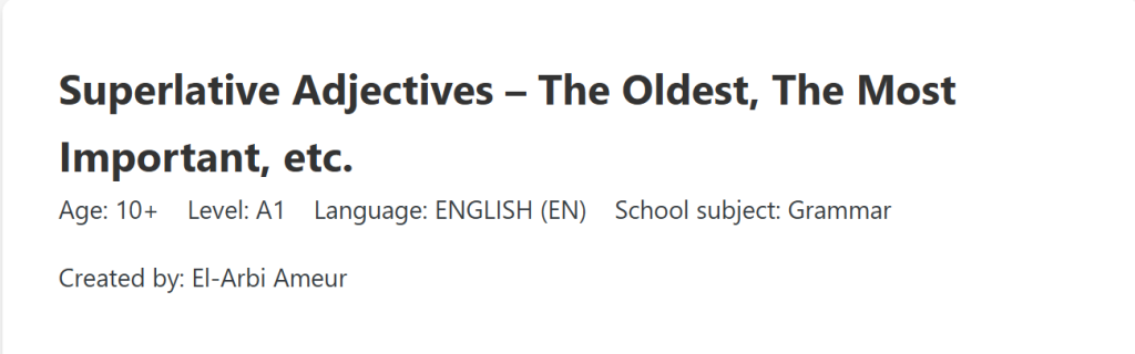 Superlative Adjectives Interactive Worksheet | A1 English Grammar
